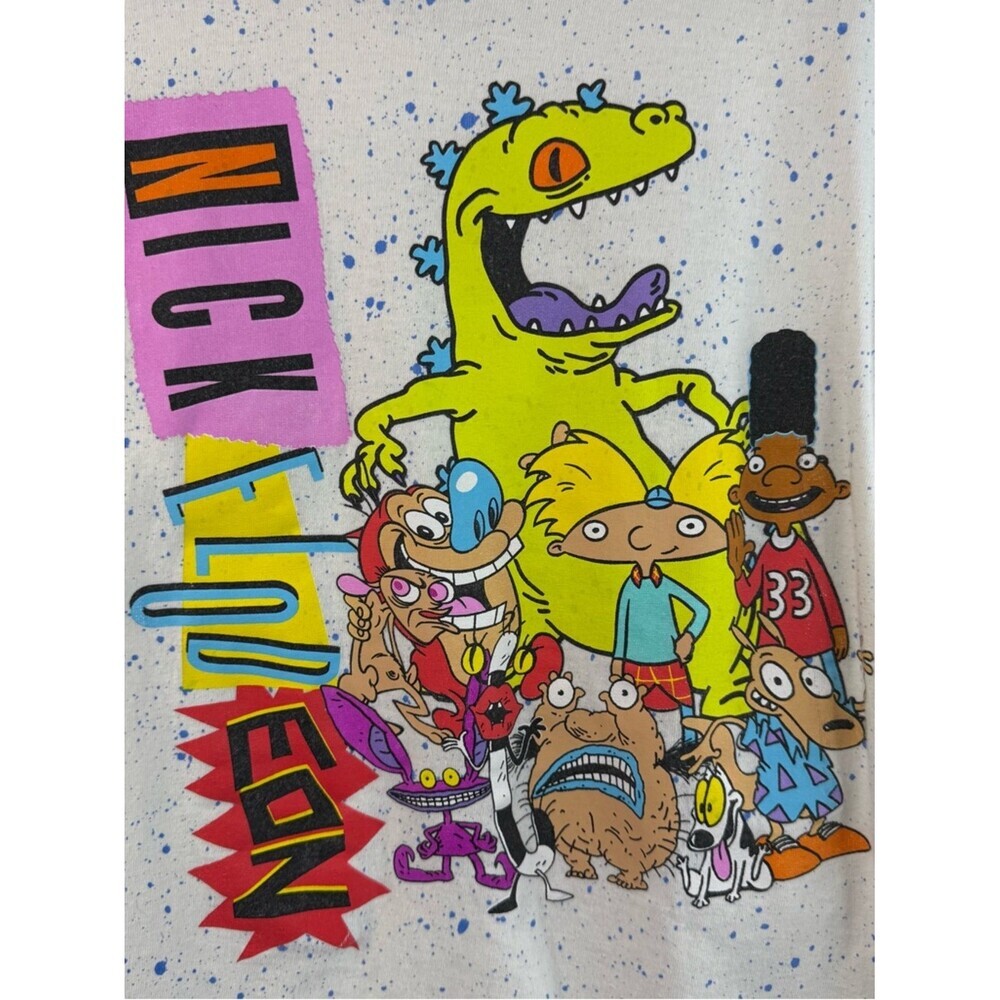 Nickelodeon tshirt Graphic Tee White Speckled Rugrats & Cartoon characters - Picture 3 of 7